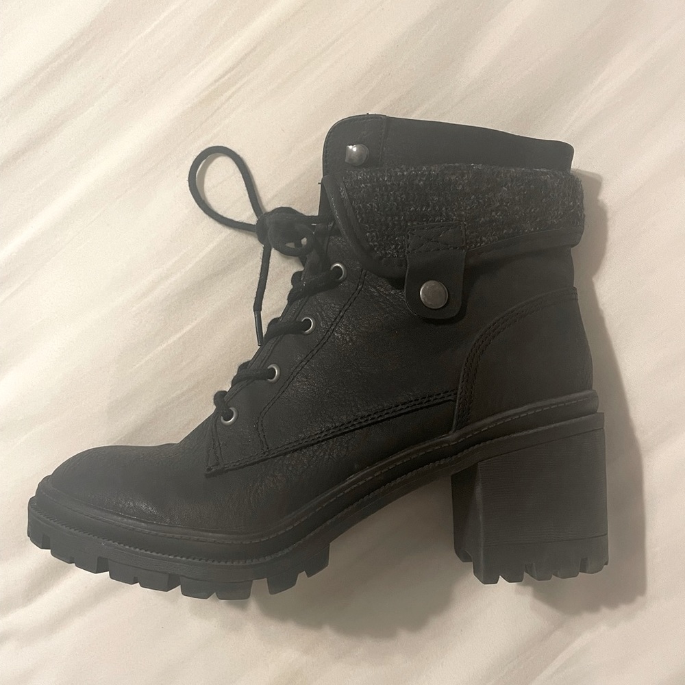 Black lace up heel boots